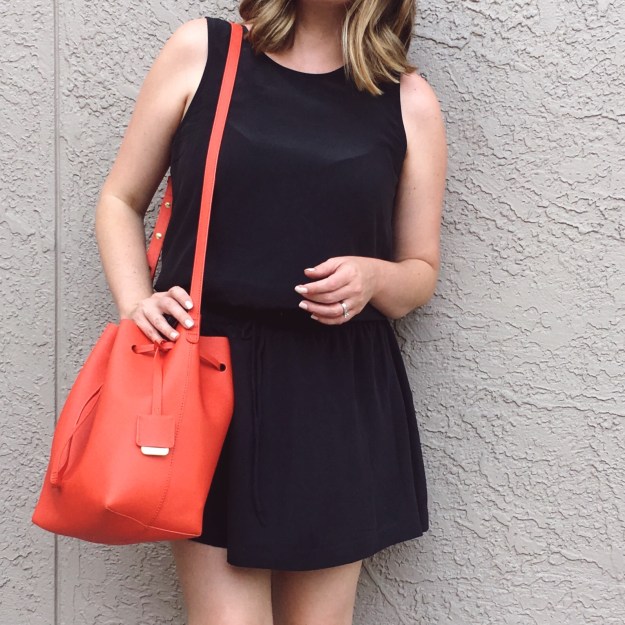 Summer OOTD: J.Crew Factory silk dress with bright leather bucket bag | keiralennox.com